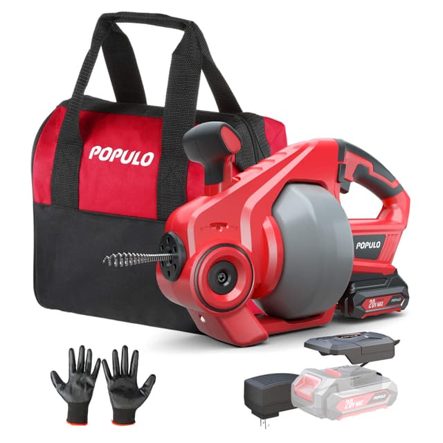 🛠️ POPULO Rohrreinigungsspirale Akku-Rohrreiniger, 7,6m 18V Elektrischer Abflussreiniger