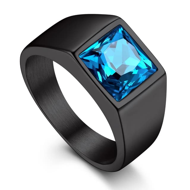 Bandmax Stein Ring Damen Herren Siegelring Edelstahl Ring mit Blauem Zirkon 🌟