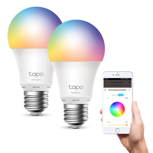 Tapo L530E Wi-Fi-Smart-LED-Lampe, Mehrfarbig, E27, 8,7 W 806 lm, 2 Stück