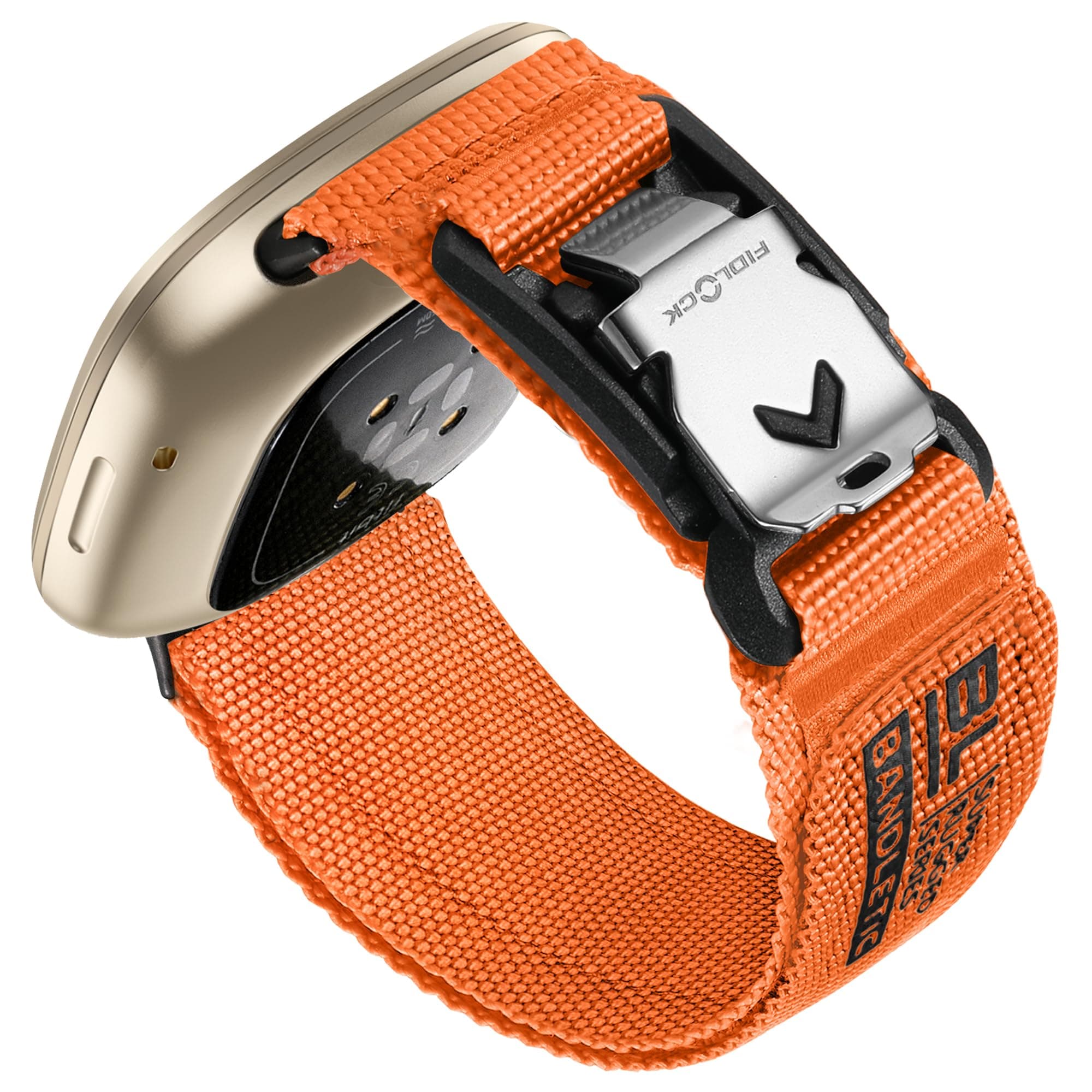 Bandletic Nylon Armband für Fitbit Versa 4/3/Sense 2 Orange Mittel