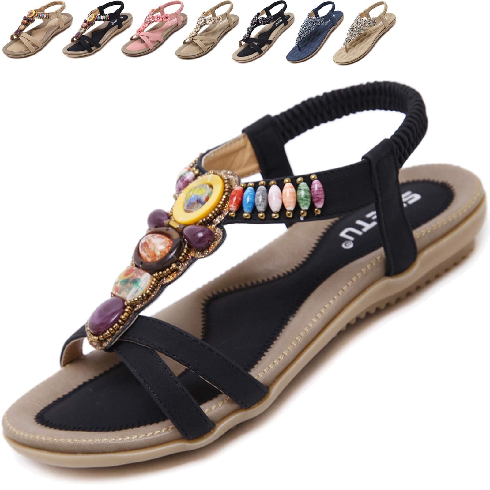 Acfoda Sandalen Damen Sommer mit Weiches Fussbett, Gr.35-44 38 EU 01 Schwarz 😍👡