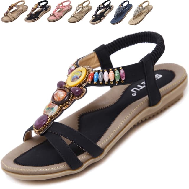 Acfoda Sandalen Damen Sommer mit Weiches Fussbett, Gr.35-44 38 EU 01 Schwarz 😍👡