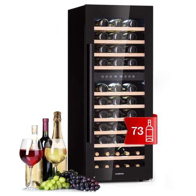 🍷🥂 Klarstein Weinkühlschrank Freistehend, Kleiner Getränkekühlschrank Schmal, 2 Zonen Weinkühlschrank mit Glastür, Indoor/Outdoor Beersafe, Kühlschrank Klein mit LED-Lichter, 5-18°C, 73 Flaschen 2 Zonen - 73 Flaschen Schwarz 🌟