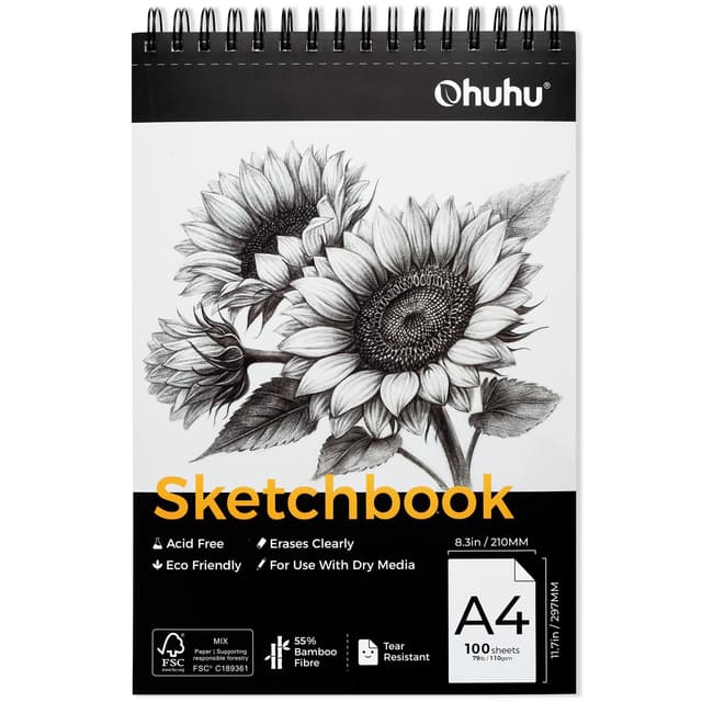 🎨 Ohuhu A4 Skizzenbuch aus Bambuspapier - 110g/m² Säurefreies Zeichenpapier