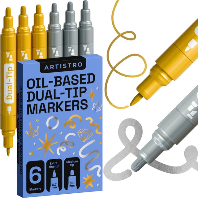 🎨 Artistro Metallic Marker Permanent - Set aus 6 Gold- und Silberstiften 🖊️✨