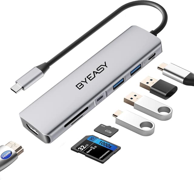 BYEASY USB C Hub, 7IN1 Docking Station, 4K HDMI, 100W PD, Typ-A/C 3.0 5Gbps, SD/TF Kartenleser 🚀