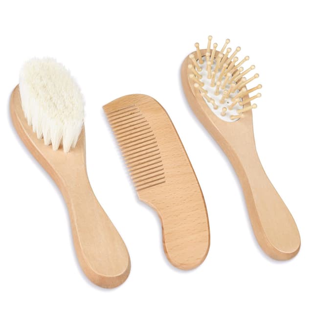 👶🌿 Aolso Baby-Haarbürste mit Holzgriff, 3pcs Babyhaarbürste extra weich
