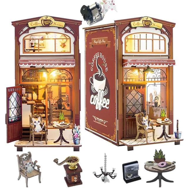 📚🐱 TOPBSFARNY DIY Book Nook Kit - Cafe Mini 3D Architektonisches Modell