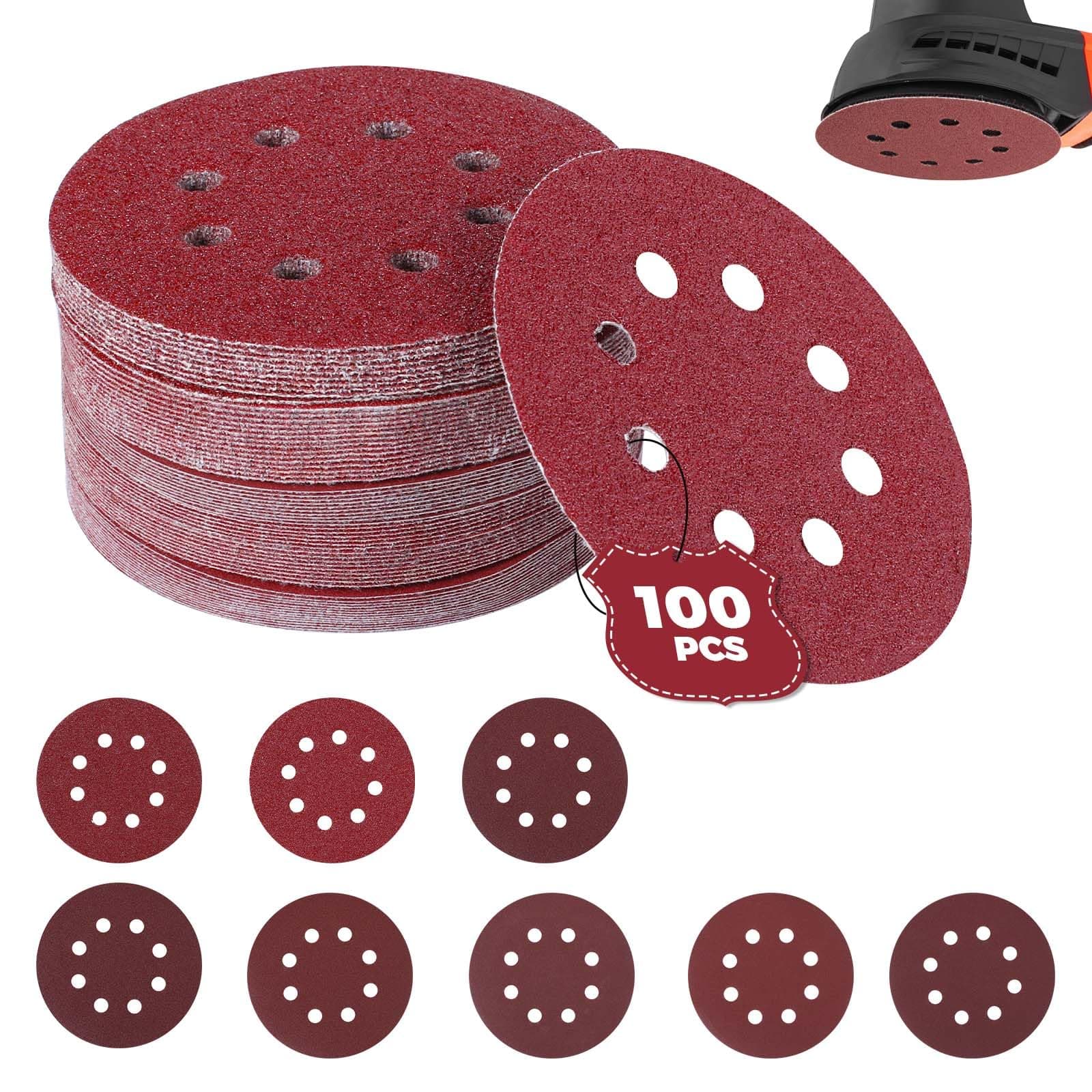 Sinand 100 Stück Schleifpapier 125mm Klett, Schleifscheiben 8 Loch,P40/P60/P80/P120/P180/P240/P320/P400 Exzenter Runde Schleifpapier 100 Stück Mixed Körnung 😍🔥