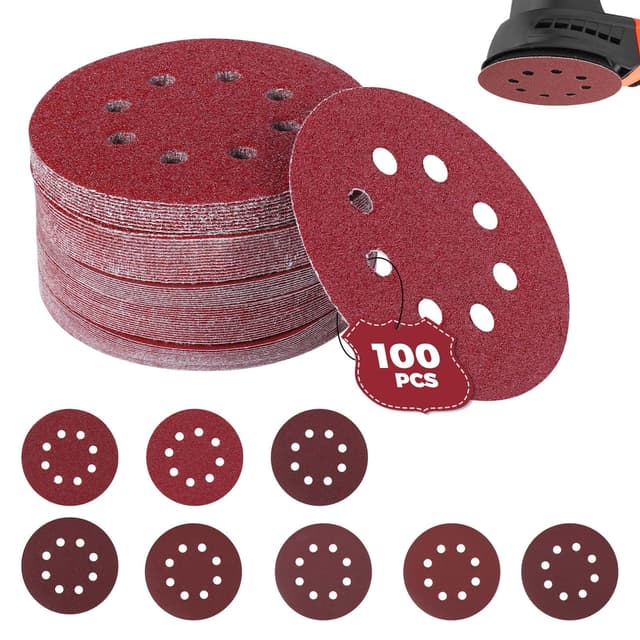 Sinand 100 Stück Schleifpapier 125mm Klett, Schleifscheiben 8 Loch,P40/P60/P80/P120/P180/P240/P320/P400 Exzenter Runde Schleifpapier 100 Stück Mixed Körnung 😍🔥