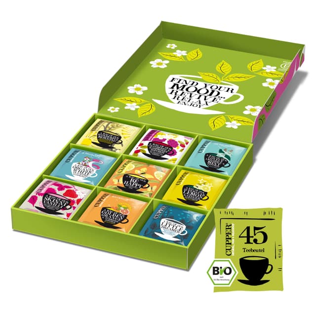 🎁 Cupper Bio Tee Geschenkset - Bunte Teebox mit 9 Sorten 🍵