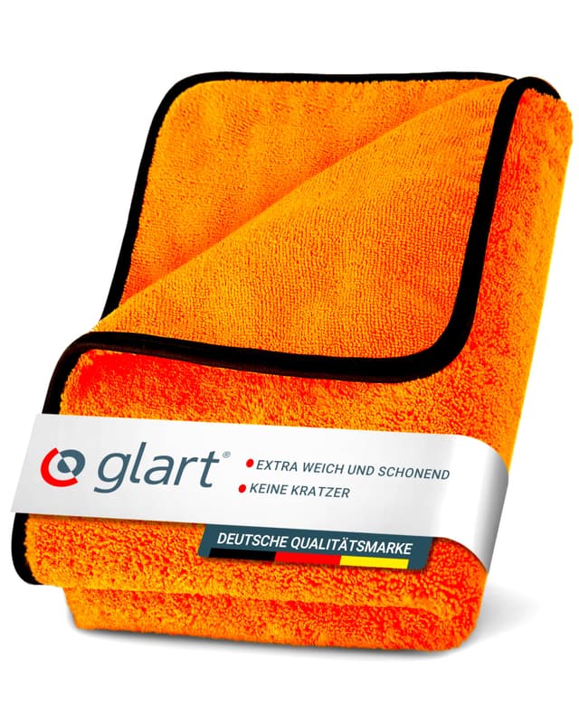 Glart Auto Trockentuch XXL 🚗 - Mikrofasertuch Autopflege, saugstark - 90x60cm für kratzfreies Trocknen, Auto Mikrofasertuch - Großes Auto Mikrofasertuch – Orange