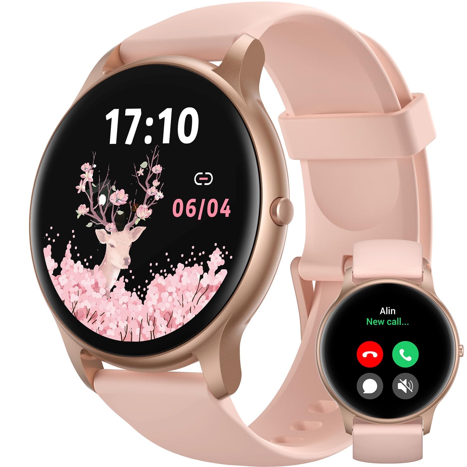 Parsonver Smartwatch Damen Rund mit Telefonfunktion, Leichte Fitnessuhr Damen mit Schrittzähler, 100+ Sportmodi, IP68 Wasserdicht, Sportuhr Damen mit Herzfrequenz Schlafmonitor, SpO2, Roségold, SPROD1 🌟