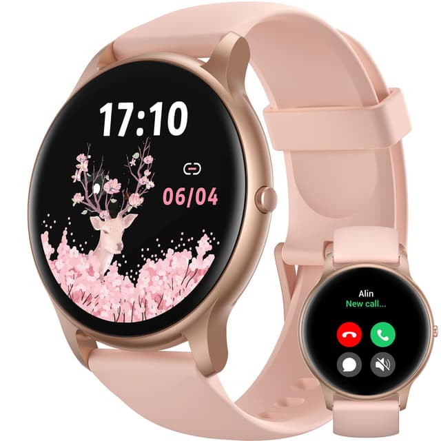 Parsonver Smartwatch Damen Rund mit Telefonfunktion, Leichte Fitnessuhr Damen mit Schrittzähler, 100+ Sportmodi, IP68 Wasserdicht, Sportuhr Damen mit Herzfrequenz Schlafmonitor, SpO2, Roségold, SPROD1 🌟