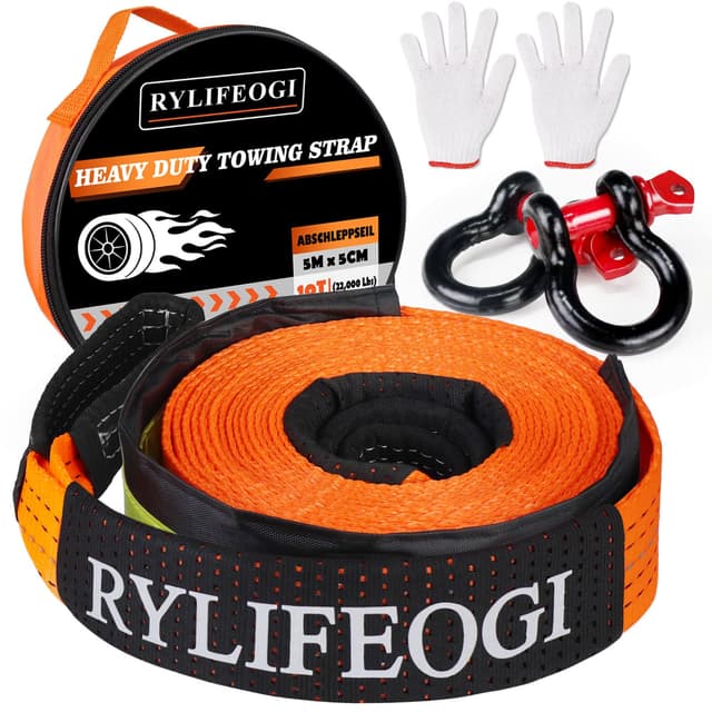 RYLIFEOGI Abschleppseil 10 Tonnen (22,000 Lbs), 5mx5cm Tow Rope Heavy Duty 🚙