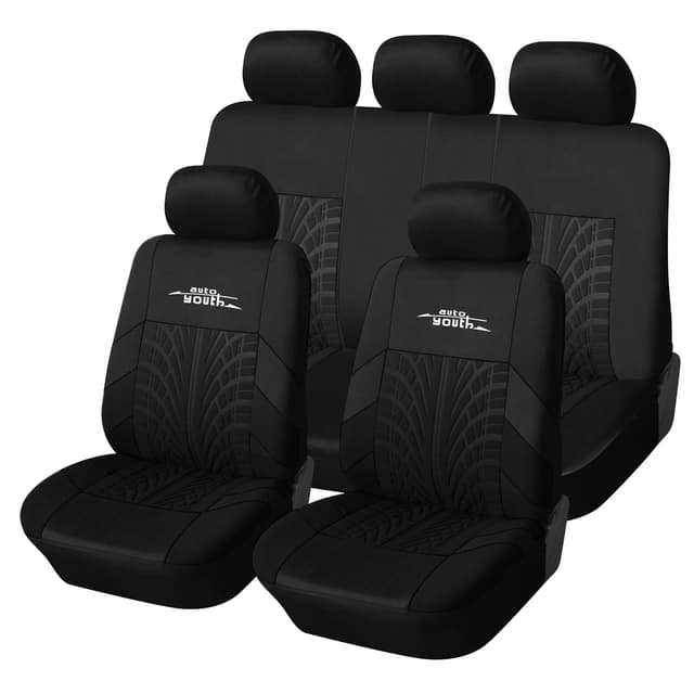 🚗🌟 AUTOYOUTH Autositzbezüge Universal Fit Komplettset Autositzschoner Reifenschienen Autositzzubehör, Schwarz Schwarz FULL SET 🌟🚗