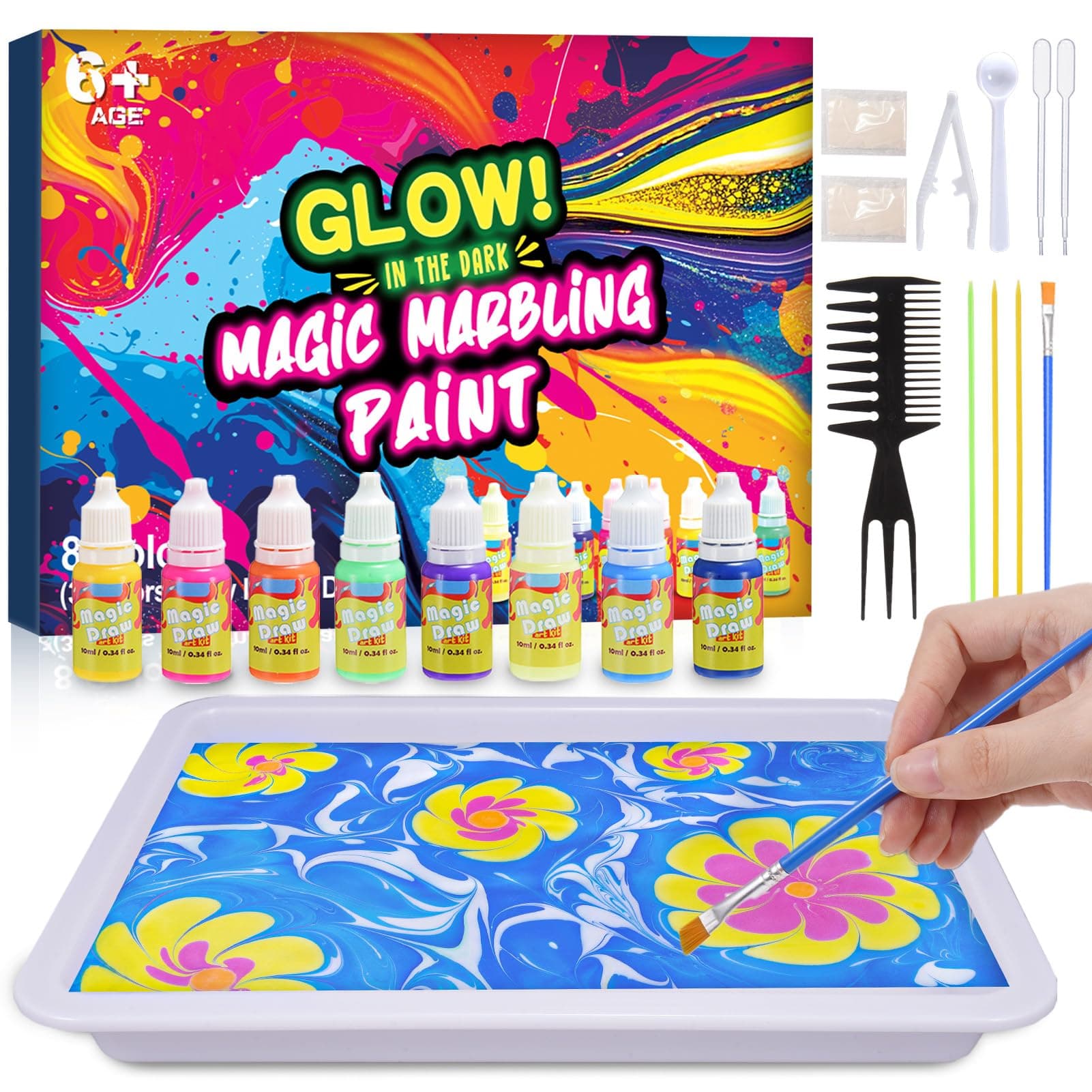🎨 Hapikids Bastelset Marmorierfarbe für Kinder - Bastelset Kinder ab 6 Jahre 🎁