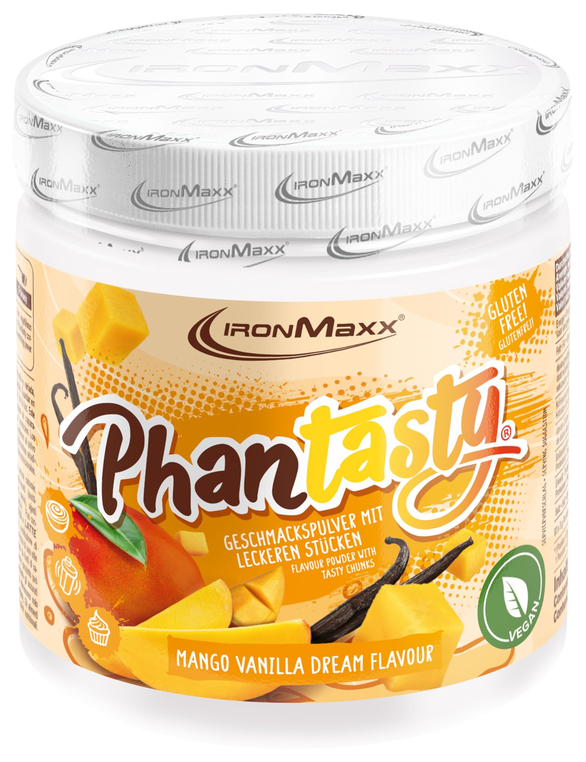 IronMaxx Phantasty - Mango Vanilla Dream 250g Dose | Veganes Geschmackspulver mit Echten Frucht- oder Nussstückchen