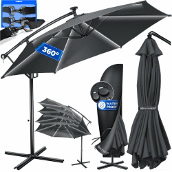 🌞 KESSER® Alu Ampelschirm LED Solar Ø350cm - Garten-Schirm mit LED-Lichtern und Kurbelsystem Angebot bei HelloDeals