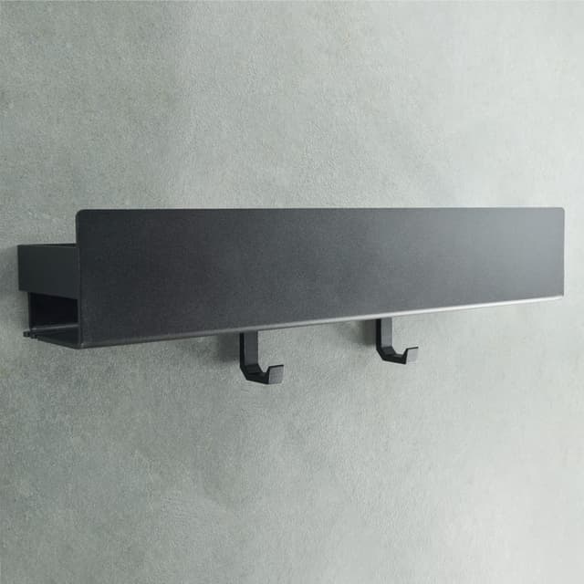 Designfabrik Hamburg Duschablage ohne Bohren | Badezimmer Organizer | Duschregal ohne Bohren | Badregal | Hängeregal | Wandregal | Duschkorb selbstklebend | Duschablage Schwarz 42 cm 42 cm Matt Schwarz