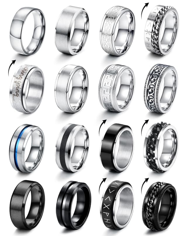 CASSIECA 16 Stück Edelstahl Herren Ring Set 🎩🔥