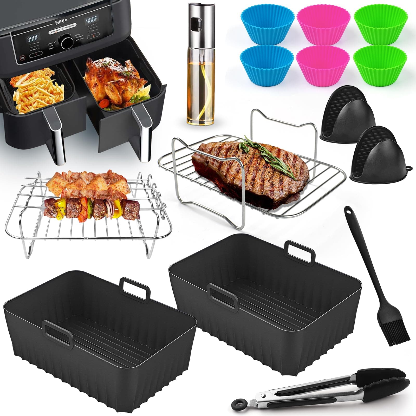 Ninja Heißluftfritteuse Zubehör - Airfryer Zubehör für Ninja Foodi Max Dual Zone AF400EU AF300EU 7.6L-9.5L