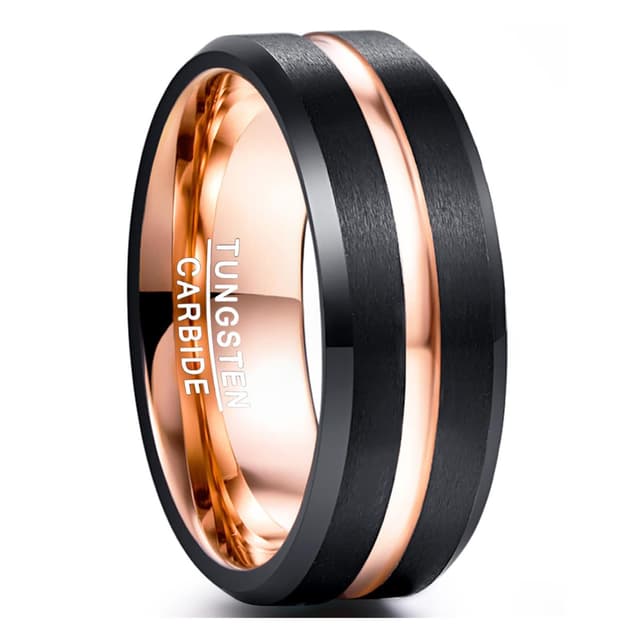 NUNCAD Ring Herren/Damen Wolframcarbid 8mm Schwarz-Rosegold 63.4 (20.2)