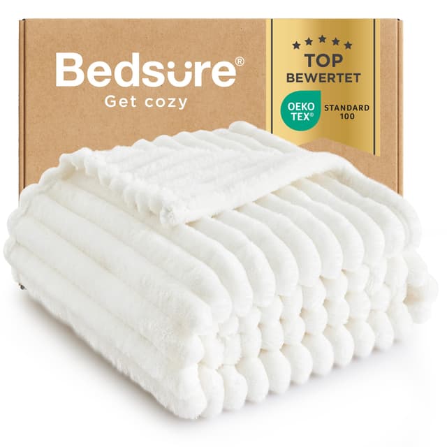 🛏️ BEDSURE Kuscheldecke Flauschig - Wolldecke & Fleecedecke, Sofadecke, Weiche Warme Grobe Korddecke für Zimmer Deko, Wohn- & Kuscheldecken, Tagesdecke, Wollweiß, 150 x 200 cm 🌟