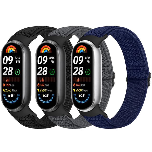 Bcuckood Elastisches Armband für Xiaomi Smart Band 9/8 - 3 Stück Schwarz+Grau+Indigo 😍