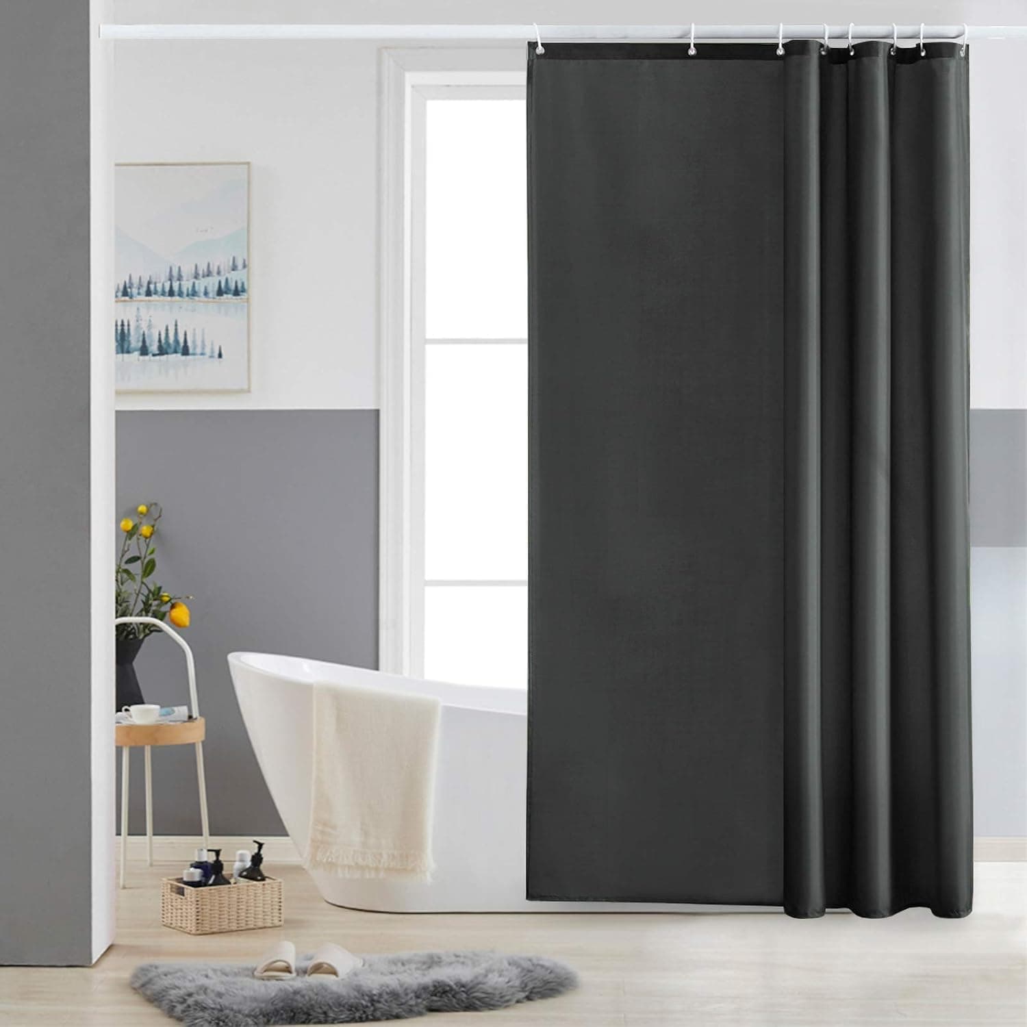 Furlinic Duschvorhang Textil Anti-schimmel Wasserdicht Dunkelgrau 120x200cm 🚿🛁