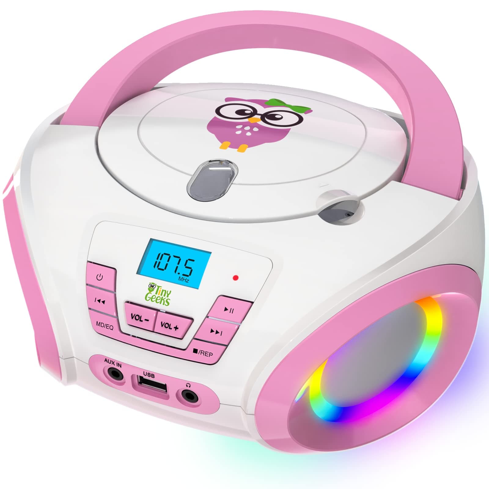 🎶 TinyGeeks Tunes Kids Boombox CD-Player für Kinder NEU - Rosa Radio mit Disco-Funktion 🌟