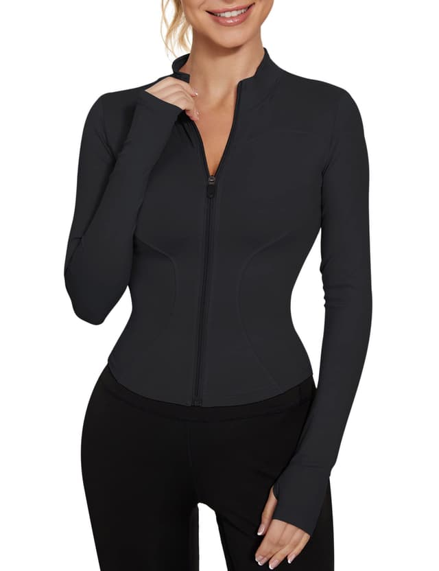 IECCP T-Shirt Damen Langarm Crop Top 🌟 Sportshirt mit Reißverschluss und Daumenloch