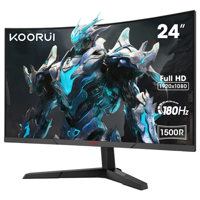 🎮🖥️ KOORUI 24 Zoll Curved Gaming Monitor, 1ms 180Hz FHD PC Bildschirm 1500R, Schwarz 24E6CA 24 Zoll VA/FHD/180Hz