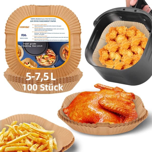 HONYAO Backpapier für Heißluftfritteuse XXL 5-7,5 L, 100 Stück 🍟🔥