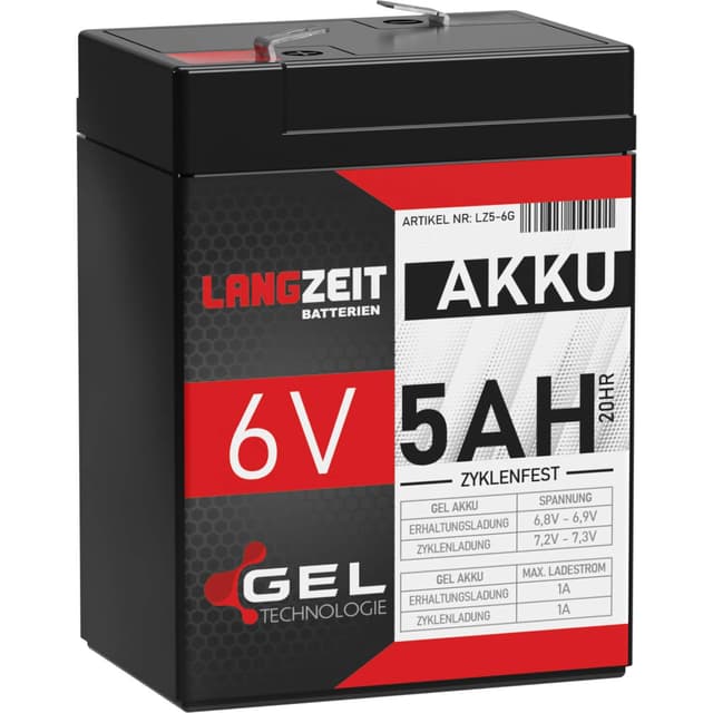 🔋 LANGZEIT 6V Akku 5Ah GEL Profi Blei Akku für Kinderauto Elektroauto USV UPS