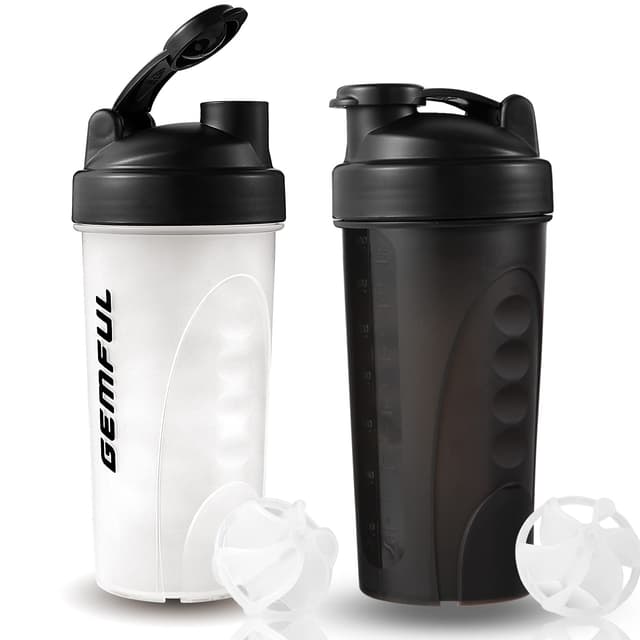 🌟 GEMFUL Shaker Proteinshake BPA Frei mit Kugel für Sport und Fitness 750 ml 2er Pack Schwarz/Weiß 🏋️