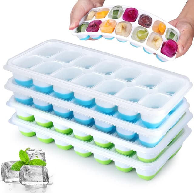 Silikon Eiswürfelform mit Deckel BPA Frei, JRISBO 4 Pack Eiswürfelbehälter Stapelbar & LFGB-Zertifiziert