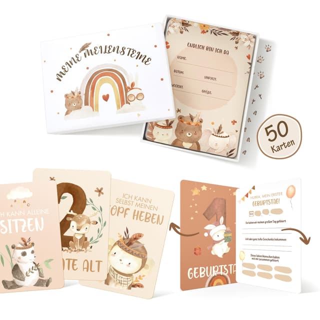 🌼👶 50 Meilensteinkarten Baby im Boho-Stil 🎁