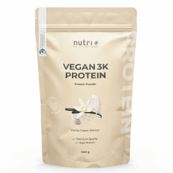 Nutri + Vegan Protein Pulver Vanille 1 kg 81% Eiweiß - 3k Proteinpulver 1000 g - Shake Vanilla Cream Flavor Angebot bei HelloDeals