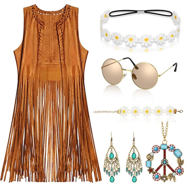 Alintor Hippie Kostüm Damen, 70er Jahre Outfit 🌼🌈