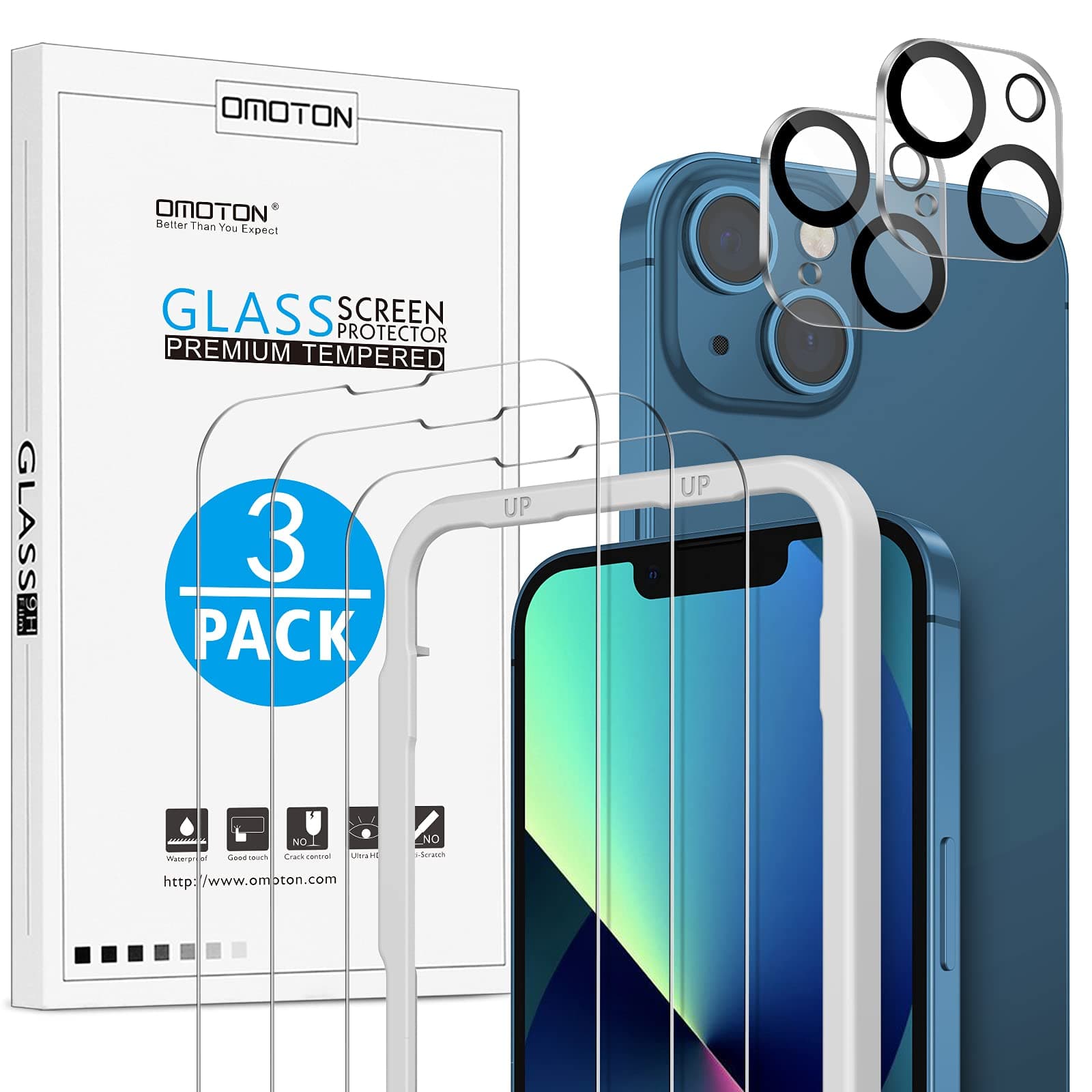 📱🔒 OMOTON iPhone 13 Panzer Schutz Glas mit Rahmen-Installationshilfe