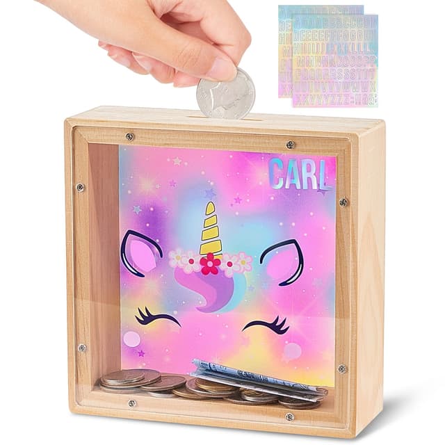 Beinou Spardose Kinder Sparschwein Mädchen Einhorn Sparbüchse Acryl- Sparkasse Piggy Bank Kinderspardose Taufgeschenke Jungen mit Personalisierten Buchstaben Pink 🦄🐠🦕