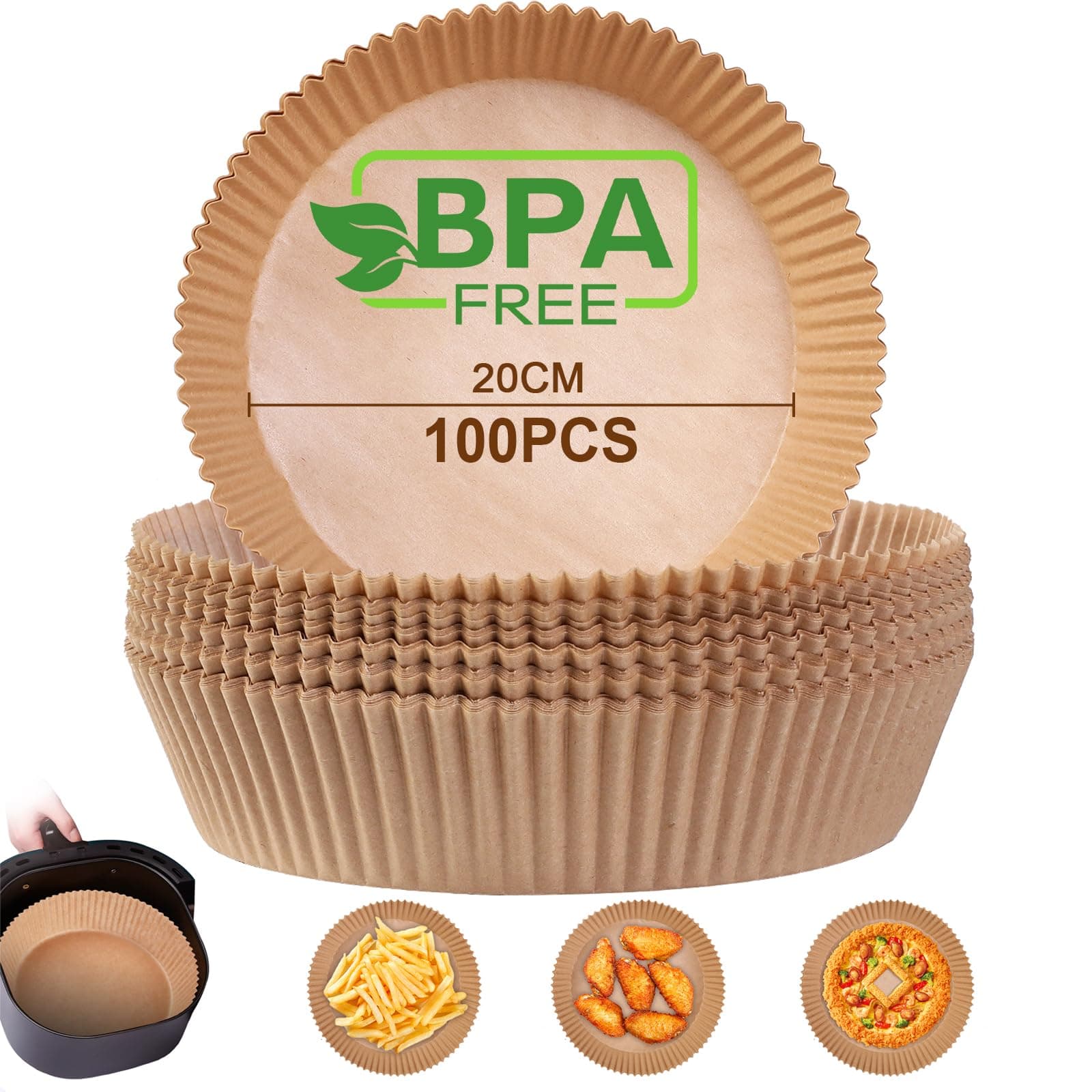 AiQInu Backpapier für Heißluftfritteuse - 100 Stück, BPA-frei, Ölfest, Umweltfreundlich 🍟
