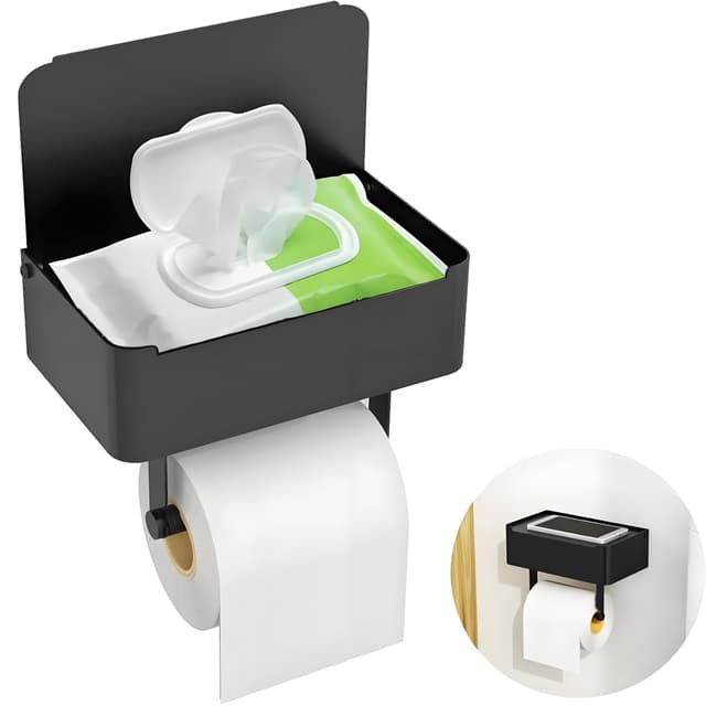 Toilettenpapierhalter mit Feuchttücherbox, Gypie Klopapierhalter Schwarz Matt