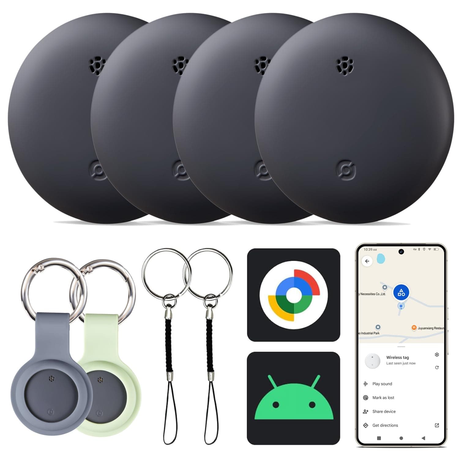 🌍 Reyke GPS Tracker Android, Air Smart Tag Schwarz 4er Pack - Google zertifiziert