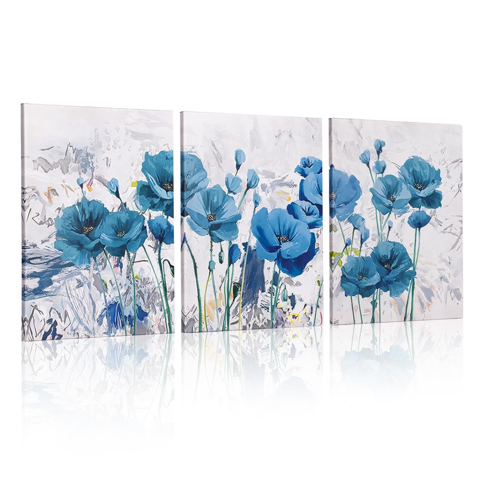 🌺🎨 Sequpr Leinwand Bilder Blaue Blume 3er Set - Modern Kunstdruck Wanddeko