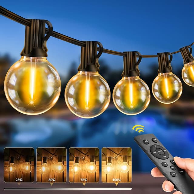 🌟 LED Lichterkette Außen mit Fernbedienung, 20M - 65FT G40 Glühbirnen, Dimmbar, IP44 Wetterfest, Warmweiß - Garten Terrasse Balkon Hochzeiten Party