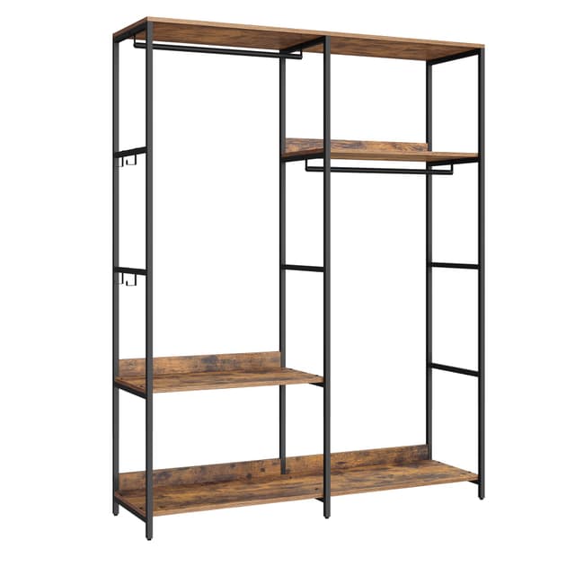 👗🧥 SONGMICS Kleiderschrank offen mit Kleiderstange und Ablagen - Vintagebraun RGR025B01