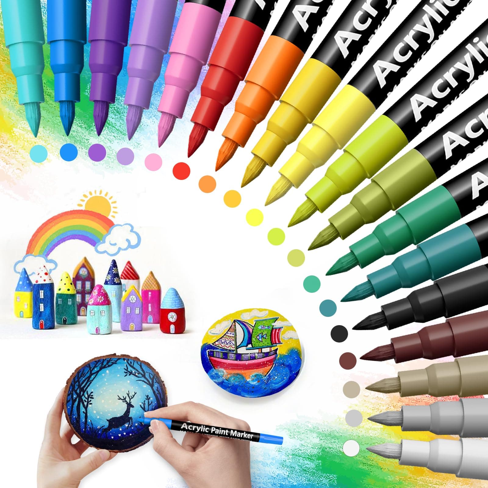 18 Farben Shadcoler Acrylstifte für Steine Wasserfest