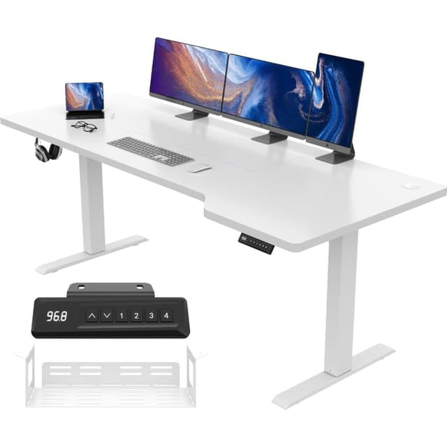 🌟 JUMMICO Höhenverstellbarer Schreibtisch Weiß 180 x 85 cm L-förmiger Schreibtisch 🌟